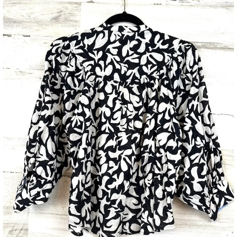 Anthropologie Danielle Kroll Womens XS Floral Puff Sleeve Blouse NEW Cotton